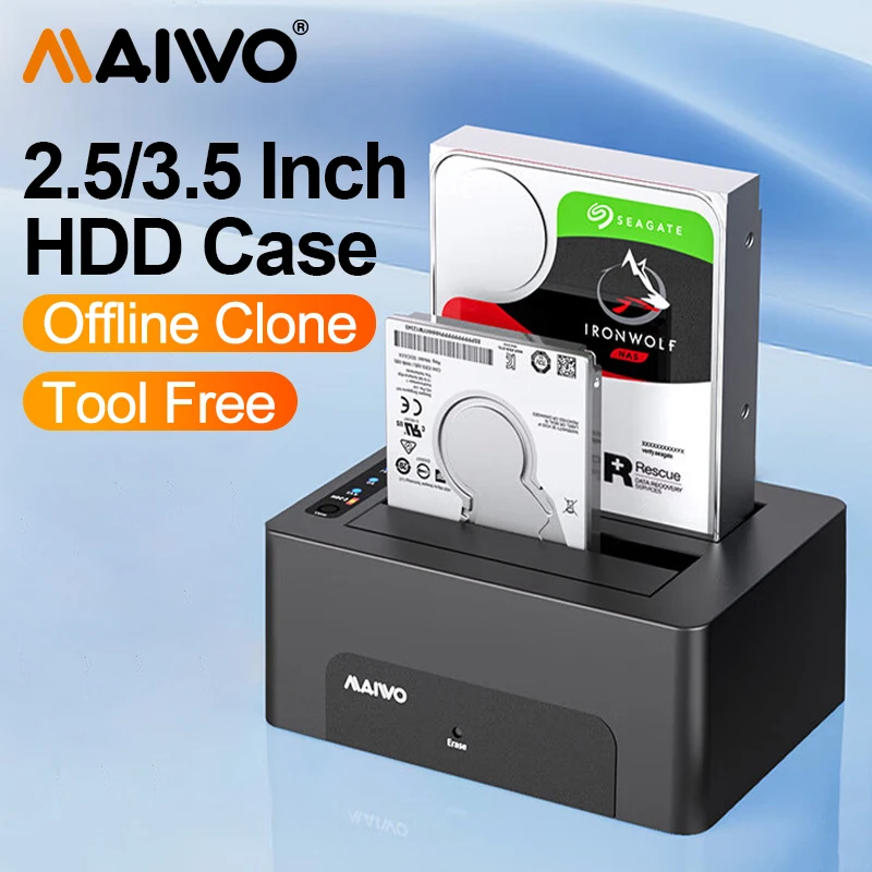 

MAIWO HDD Docking Station SATA To USB 3.0 Adapter for 2.5/3.5 Inch SSD Disk Case HDD Box Dock Hard Drive Enclosure with Clone
