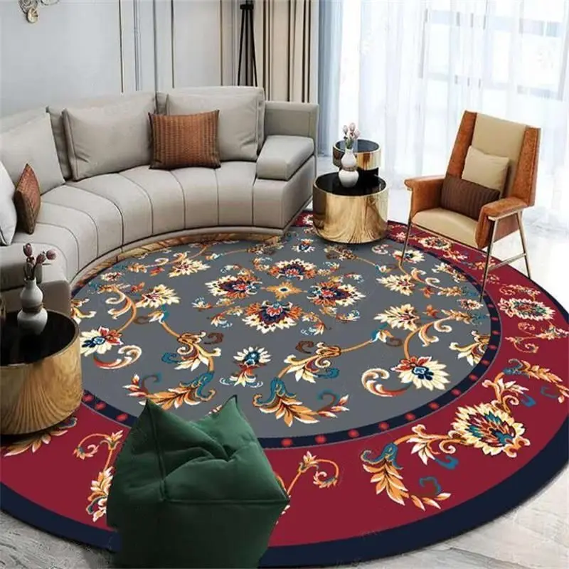 

Red Classical Luxury American Round Carpets Gorgeous Bedside Sofa Coffee Tables Floor Mats Living Room Non Slip Rugs Washable