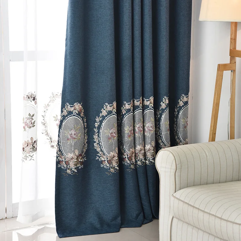 

New Chinese Style Curtain Thickened Blackout Linen Embroidered Window Screens Living Room Bedroom Balcony Finished Curtains