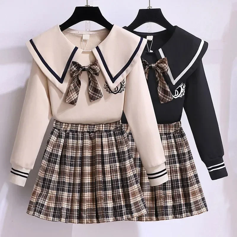 Girls Autumn JK Skirt Sweatshirt Set Cotton Kids Navy Collar Long Sleeve Top Plaid Pleated Skirt Spring School Clothing Trends
Girls Autumn JK Skirt Sweatshirt Set Cotton Kids Navy Collar Long Sleeve Top Plaid Pleated Skirt Spring School Clothing Trends
