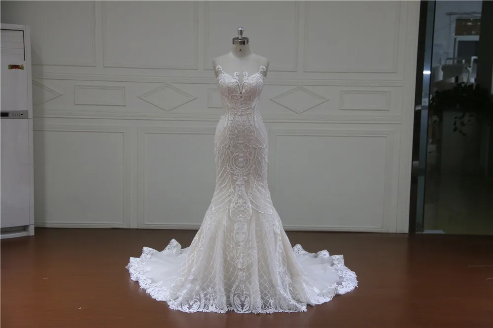 

Beauty Bridal 100% Real Photos Robe Mermaid Luxury Bride Dresses Royal Train Off the Shoulder Wedding Dress lace 2019 XFB7002