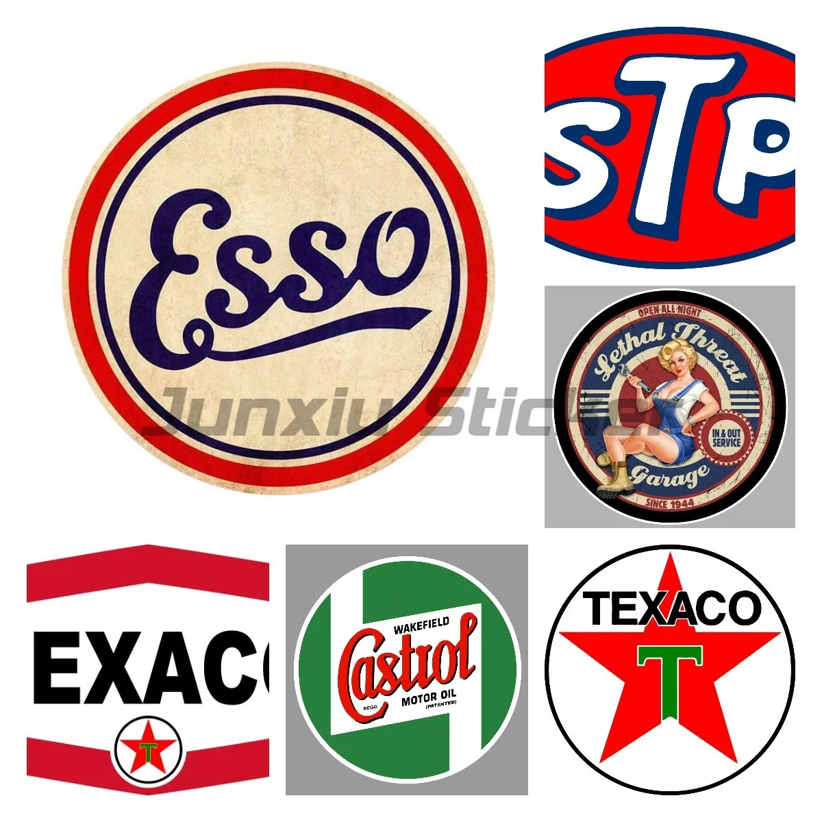 Stickers Aufkleber Set 4x Suitable for Vintage Oldtimer Oldschool Retro Rost Esso STP Champion Pennzoil HotRod
Stickers Aufkleber Set 4x Suitable for Vintage Oldtimer Oldschool Retro Rost Esso STP Champion Pennzoil HotRod