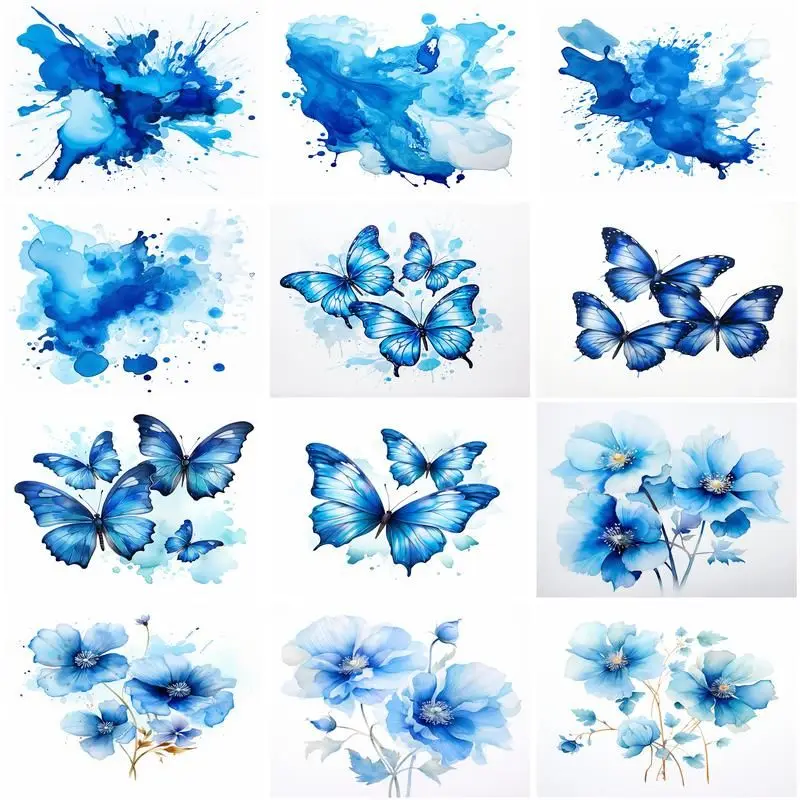 

CHENISTORY Painting By Number Blue Flowers Scenery For Adults DIY Picture By Numbers Butterfly Acrylic On Canvas Home Decoration