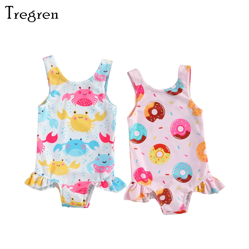 

Tregren 0-3Y Toddler Baby Girls Swimsuit Summer Cute Crab Donut Printing Swimwear Infant Bathing Suit Hot Spring Beach Wear