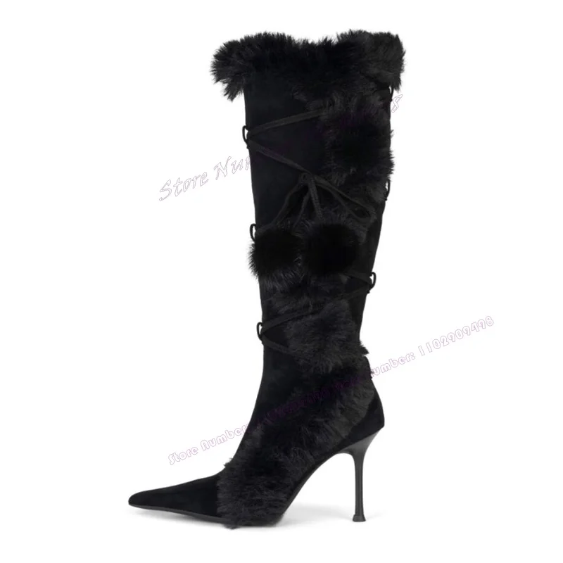 Black Suede Fluffy Ball Decor Winter Boots Knee High Pointed Toe Shoes for Women Thin High Heels Shoes 2023 Zapatos Para Mujere
Black Suede Fluffy Ball Decor Winter Boots Knee High Pointed Toe Shoes for Women Thin High Heels Shoes 2023 Zapatos Para Mujere