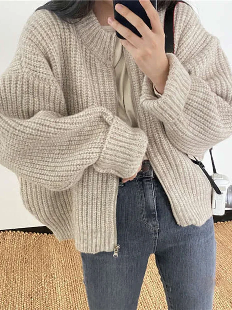 Autumn Winter Sweaters Women Harajuku Cropped Knitted Cardigan Female Loose Long Sleeve Zipper Coat Ladies Casual Solid Knitwear 
Autumn Winter Sweaters Women Harajuku Cropped Knitted Cardigan Female Loose Long Sleeve Zipper Coat Ladies Casual Solid Knitwear