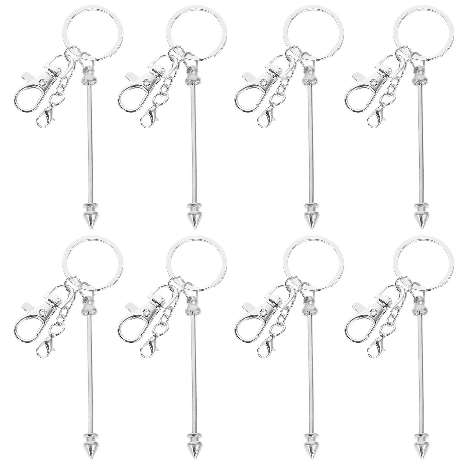 

8 Pcs Beaded Keychain Metal Crafting Fob Apparel DIY Beading Beadable Blanks Keychian Bars Ring