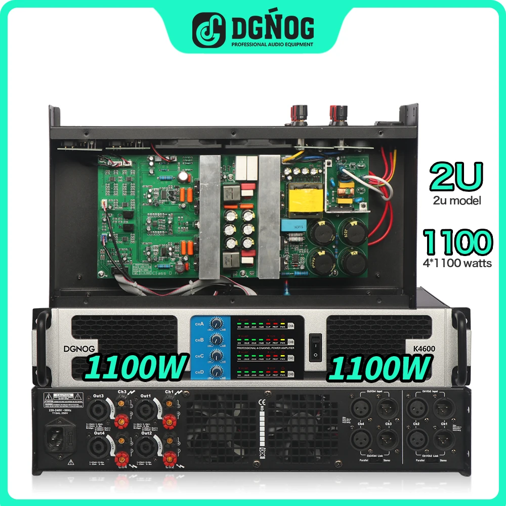 

Профессиональный цифровой усилитель мощности 4 Ом 1100 Вт * 4 2U DJ аудио цифровой усилитель мощности для выступлений и сцены мощный Amp dgног K4600