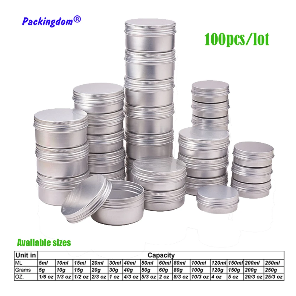 

100pcs Aluminum Tin Jars Metal Container 5g 15g 40g 60g 80g 150g Cosmetic Face Eye Cream Packing Empty Can Lip Balm Candle Jar