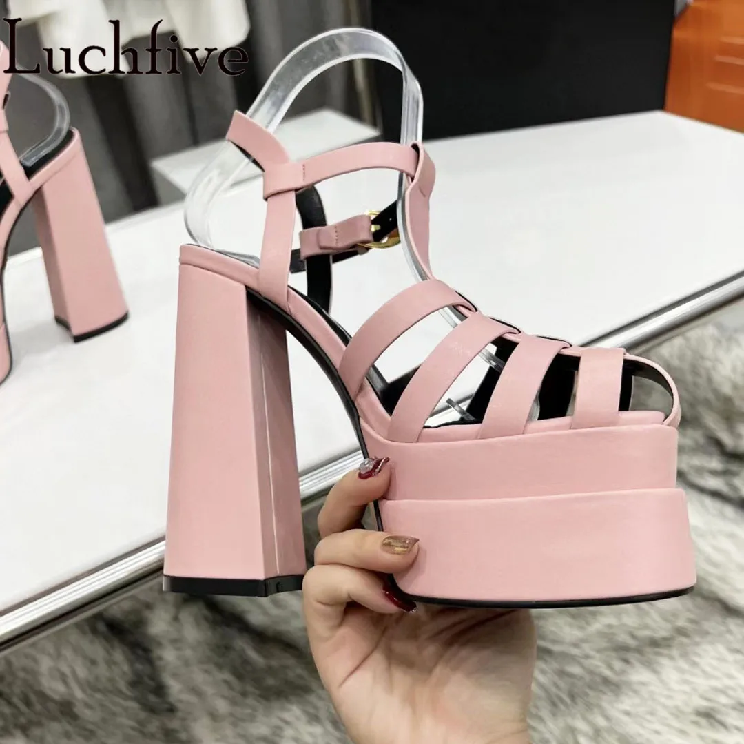 

Luchfive New Platform Shoes Chunky High Heels Sandals Women Cut Outs Open Toe Summer Shoes Ankle Strap Designer Party Sandals