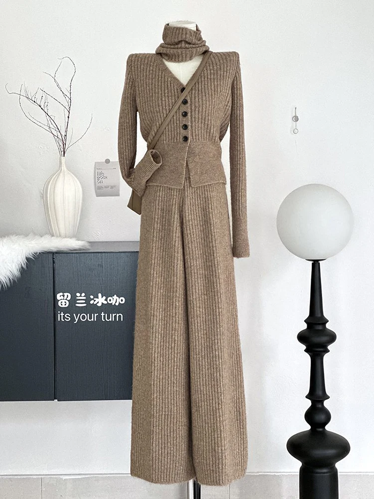 Women's Autumn Slim Sweater Wide Leg Pants Sets Fashion Elegant Temperament Cardigan Two Piece Knitting Set Clothes
Women's Autumn Slim Sweater Wide Leg Pants Sets Fashion Elegant Temperament Cardigan Two Piece Knitting Set Clothes