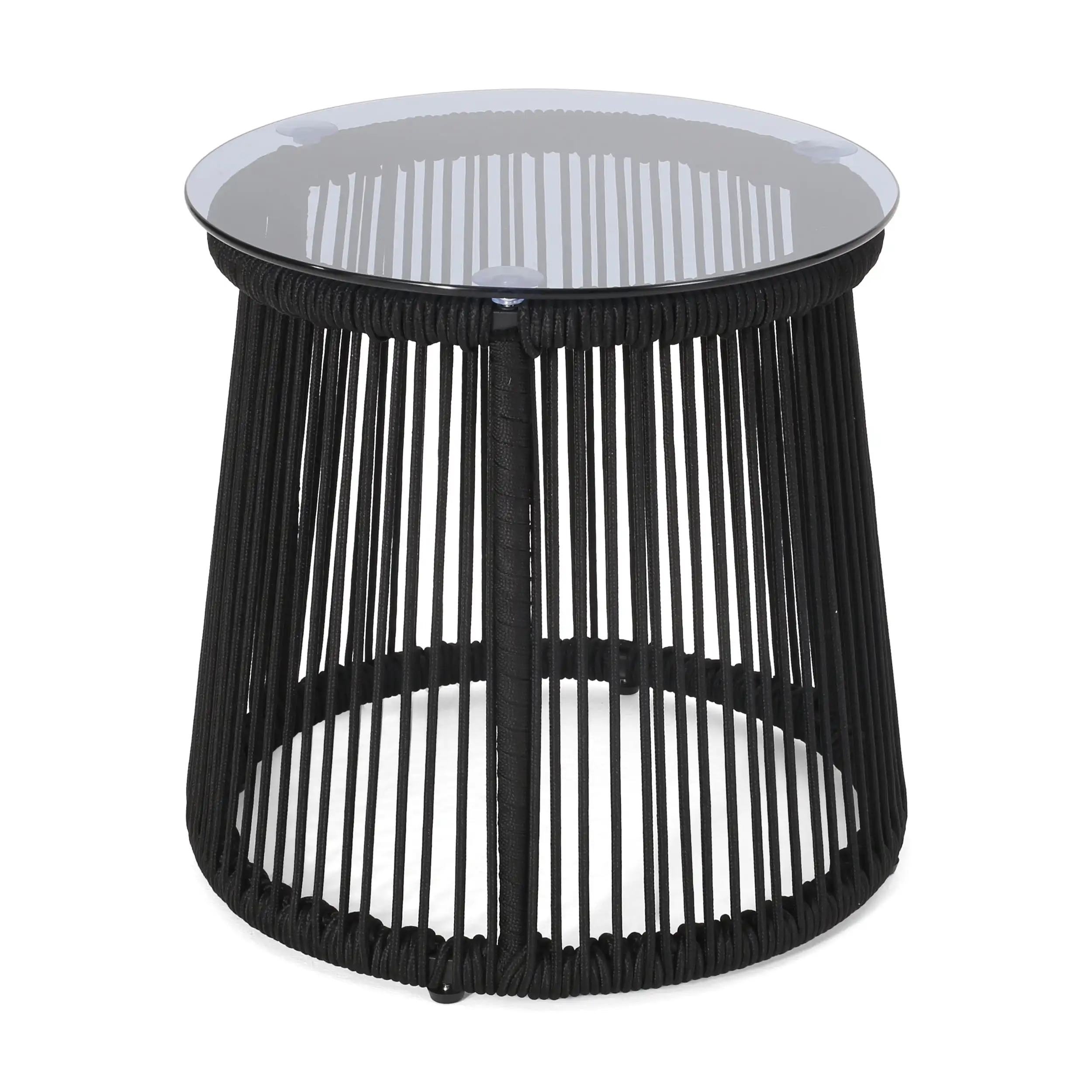 

Luxurious Refined Fashionable and Elegant Modern Outdoor Rope Weave Side Table with Tempered Glass Top Black