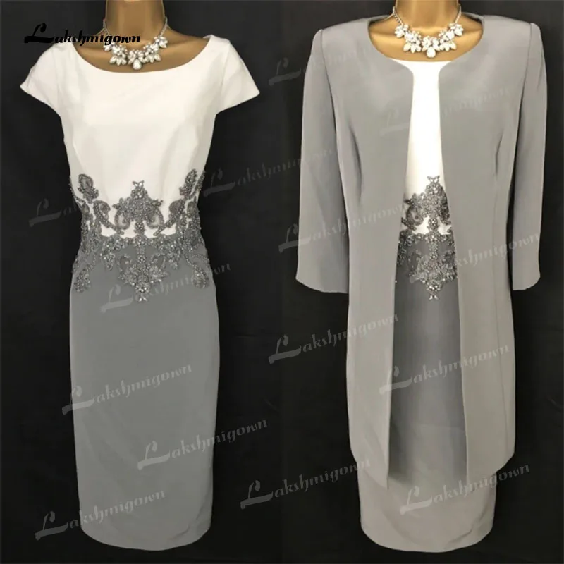Elegant Knee-Length Sheath Mother of the Bride Dresses with Jacket Lace Cap Sleeve Contrast Color vestidos para madre de novia
Elegant Knee-Length Sheath Mother of the Bride Dresses with Jacket Lace Cap Sleeve Contrast Color vestidos para madre de novia