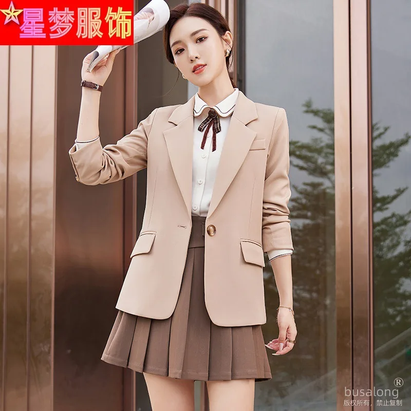 

Apricot Suit Jacket for Women Spring and Autumn New High-Grade Fashionable Temperamental All-Match Preppy Style Pleated Skirt Su