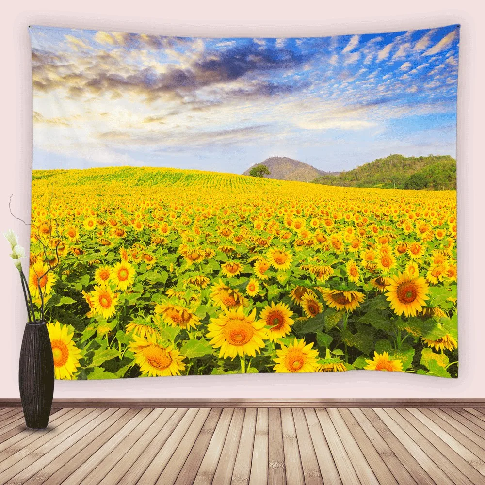 

Sunflower Tapestry Wall Hanging Sunset Flowers Field Golden Yellow Floral Plant Botanical Tapestries For Living Room Dorm Decor