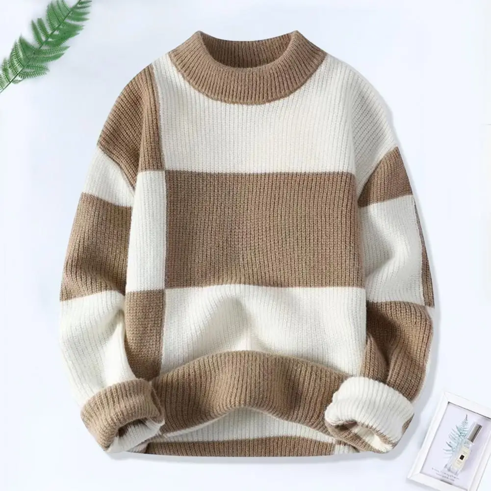 

Round Neck Men Sweater Stylish Men's Winter Sweater Warm Knitwear with O-neck Long Sleeves High Elasticity for Autumn Fashion