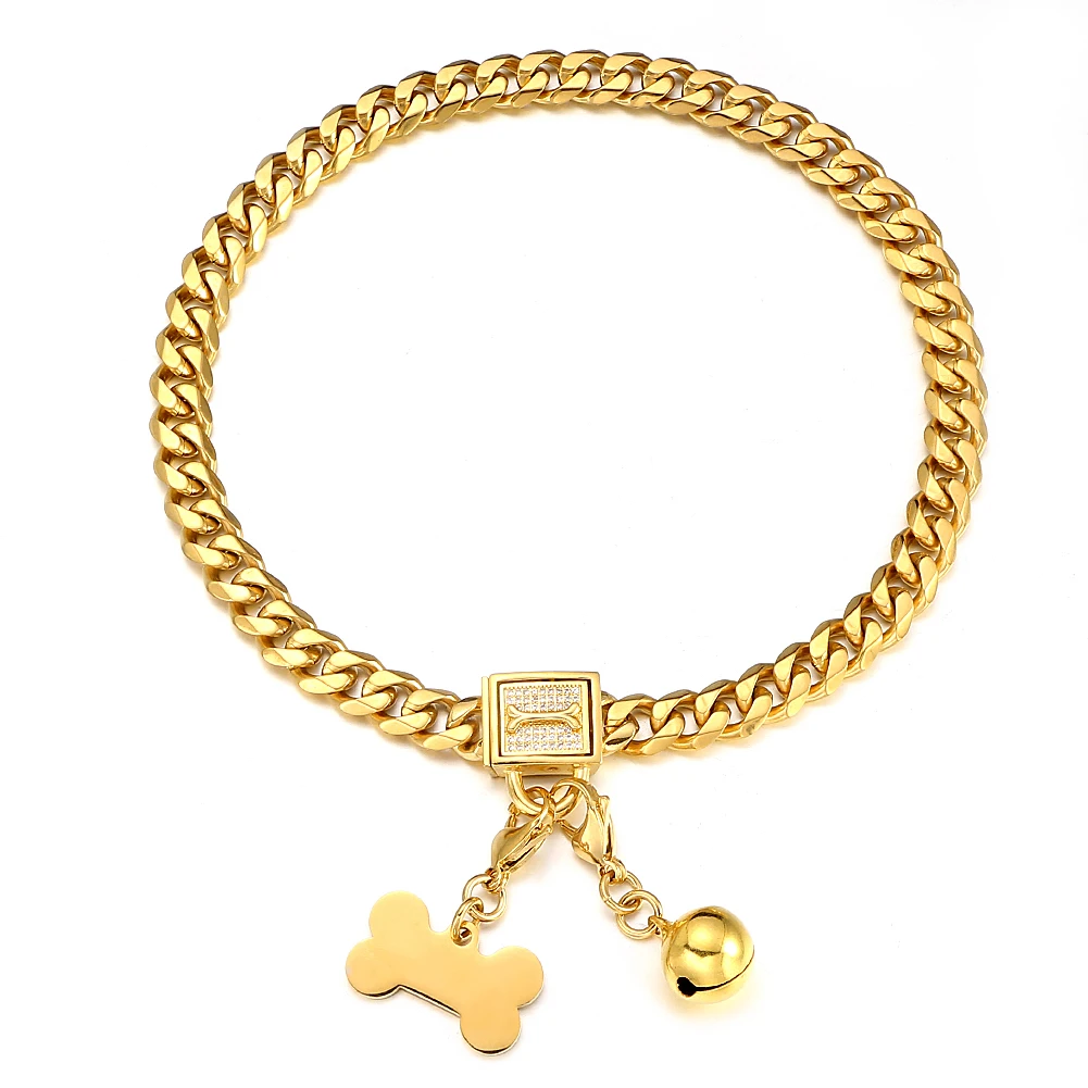 11/15/19mm Width 10-26inch Length Choose Gold Tone 316L Stainless Steel Curb Cuban Link Chain Collar for Small Medium Large Dogs 
11/15/19mm Width 10-26inch Length Choose Gold Tone 316L Stainless Steel Curb Cuban Link Chain Collar for Small Medium Large Dogs