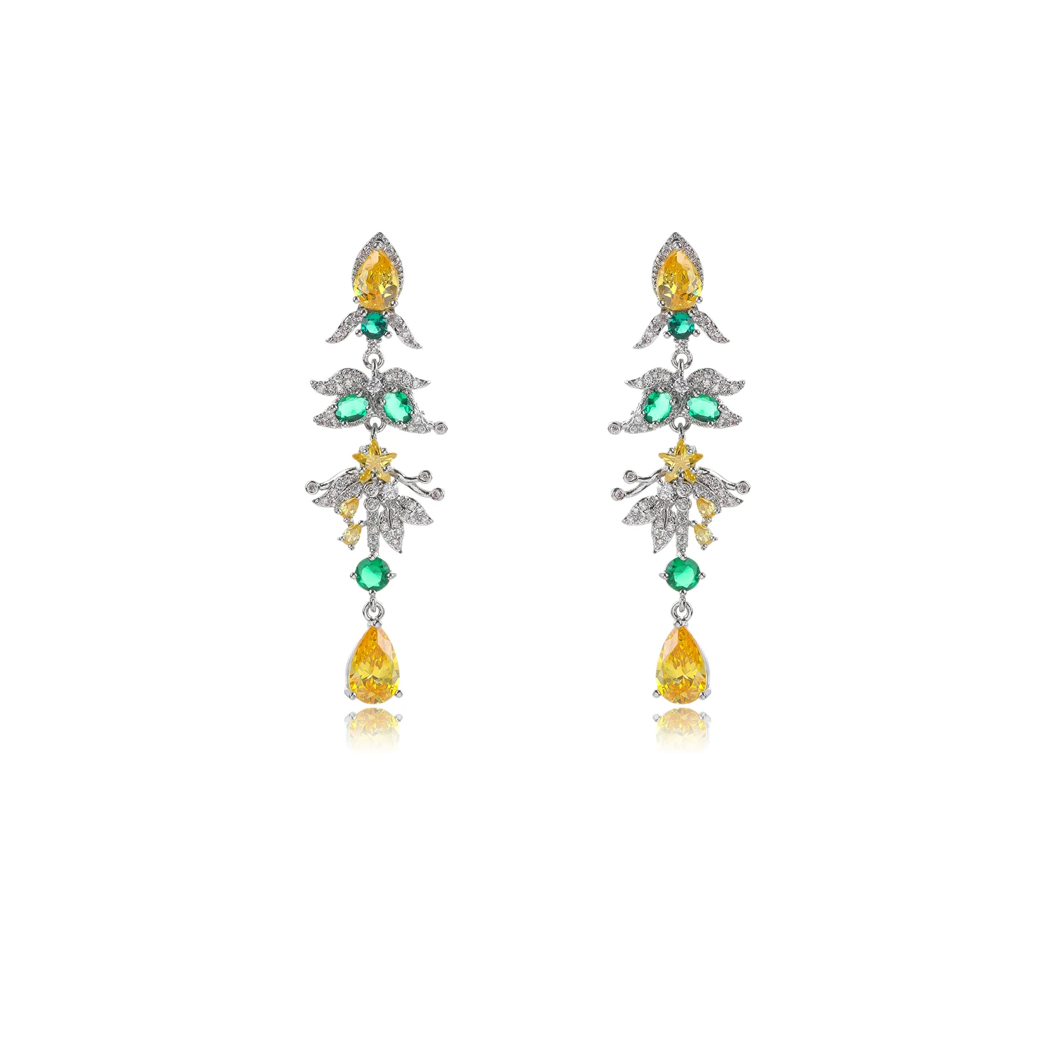 High Quality Cubic Zirconia Star Leaf Shape Dangle Drop Women Long Earrings for Wedding Party Wear CE12095 3 S0555a0a460ad440ab974a66a32dc28ceT