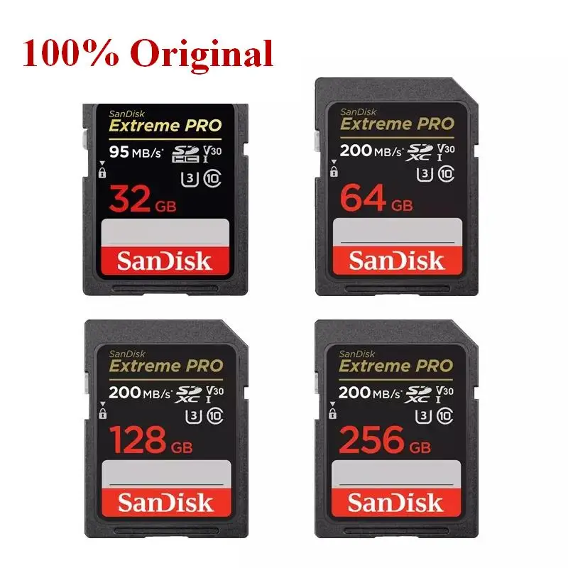

SanDisk Extreme PRO SD Card 32G 64G 128G 256G 512g 1T SDHC SDXC UHS-I C10 95M/s-200MB/s U3 Memory Card Support V30 4K for Camera
