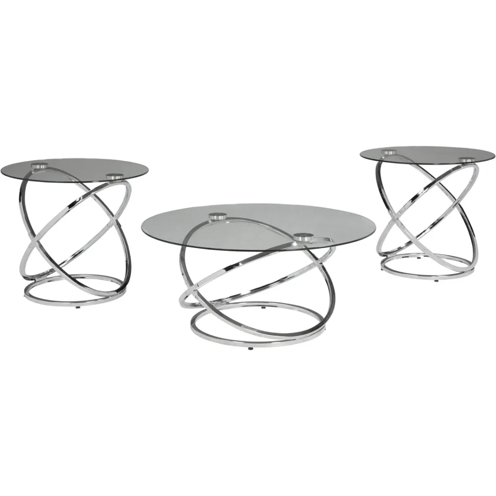

Contemporary Round 3-Piece Occasional Table Set Furniture Includes Coffee Table and 2 End Tables Coffee Tables for Living Room