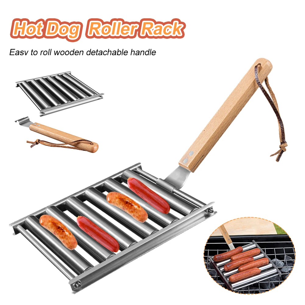 Hot Dog Sausage Roller Rack Stainless Steel Sausage Roller Rack with Extra Long Wood Handle BBQ Hot Dog Griller Outdoor BBQ Tool 
Hot Dog Sausage Roller Rack Stainless Steel Sausage Roller Rack with Extra Long Wood Handle BBQ Hot Dog Griller Outdoor BBQ Tool