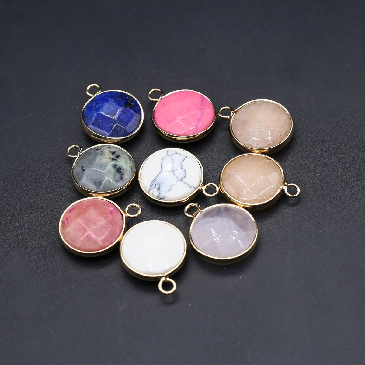 

15PCS Natural Semiprecious Stone Random Color Round Gold Pendant 16mm Jewelry Making DIY Necklace Earrings Accessories Gift