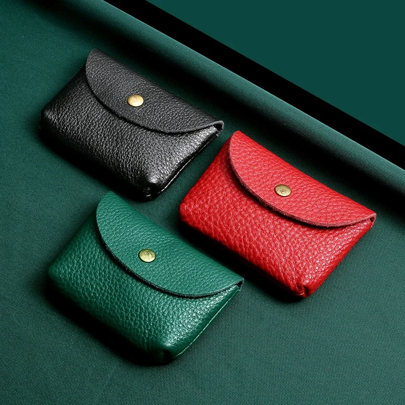 

Genuine Leather Mini Envelope Change Bag Simple Buckle Cowhide Large Capacity Card Bag Women Coin Purse