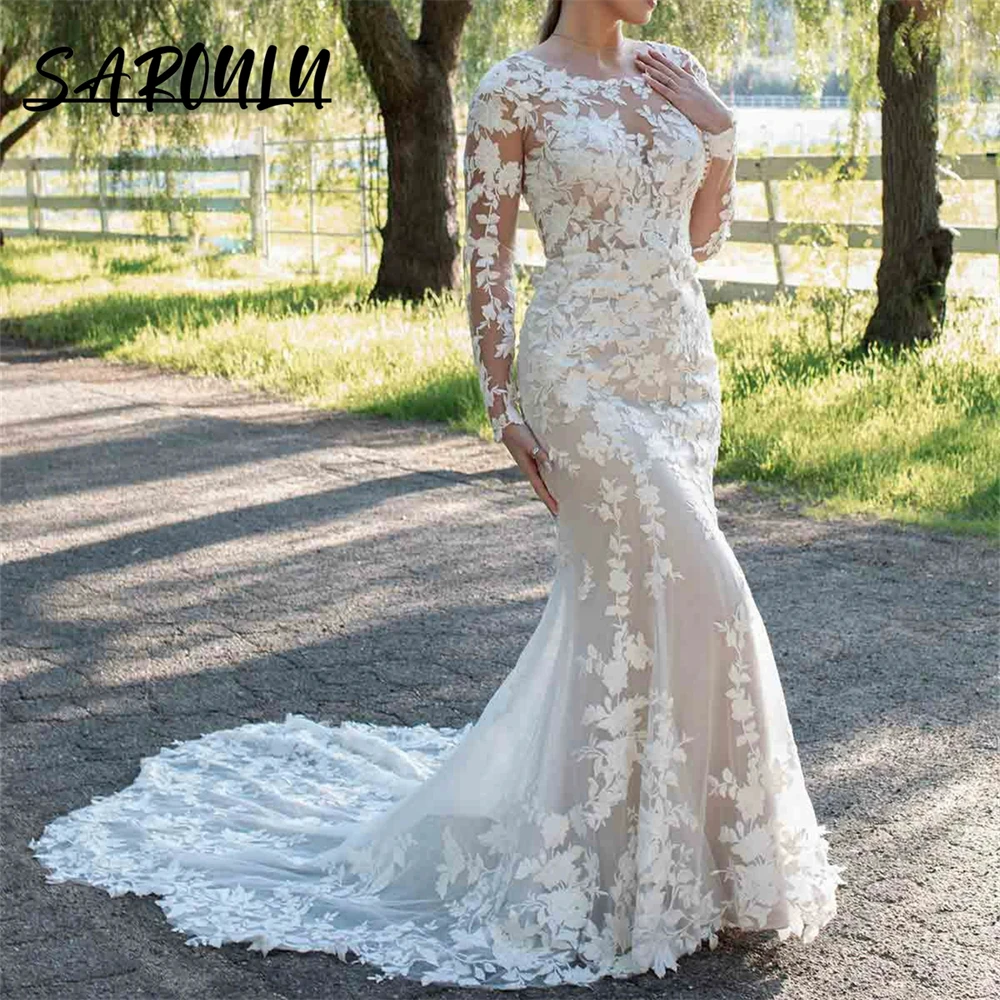 Vintage Lace Wedding Dress Long Sleeve Fit-and-Flare Bride Dresses With Cut Out Train Illusion Bridal Gown Robe De Mariee
Vintage Lace Wedding Dress Long Sleeve Fit-and-Flare Bride Dresses With Cut Out Train Illusion Bridal Gown Robe De Mariee