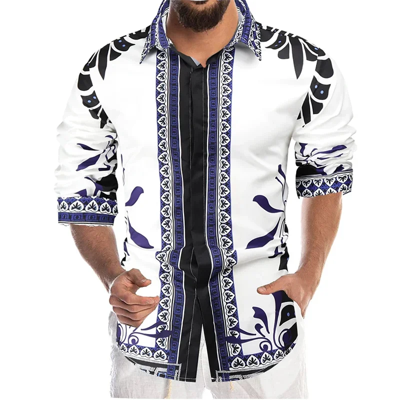 

Мужская модная рубашка с отложным воротником, полосатая цветная Геометрическая дизайнерская Повседневная Уличная футболка с популярными элементами, мягкая удобная футболка