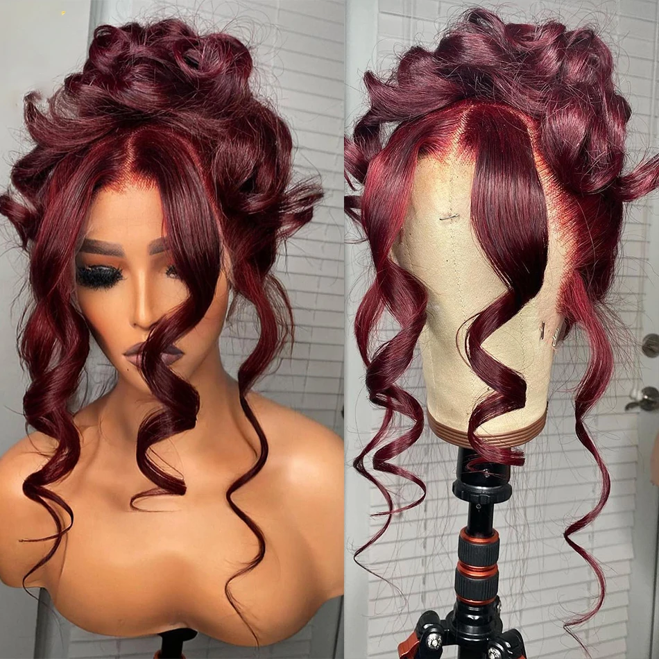 

180Density Burgundy Soft 26Long Body Wave 99j Lace Front Wig For Black Women BabyHair Glueless Preplucked Heat Resistant Daily