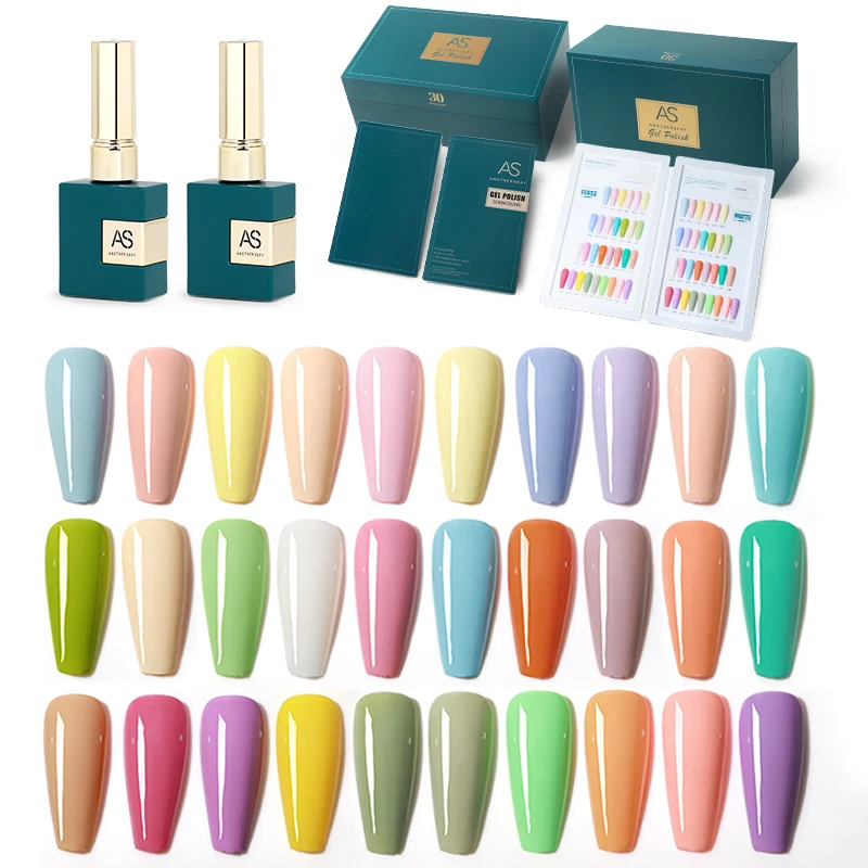 

AS 30pcs kit Gel Nail Polish Macaron Pastel Colors Vernis Varnish Soak Off UV LED Long Lasting Gel Nail Art Manicure Set