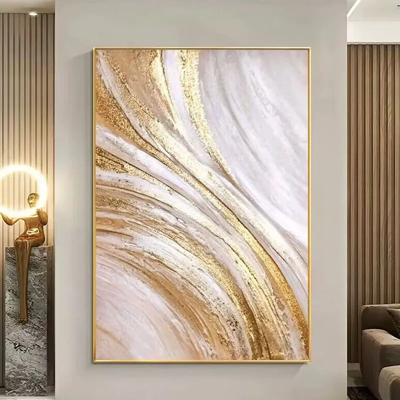 

2024 New Abstract Hand Drawn Golden Atmosphere Handmade Oil Painting Wall Art Canvas Living Room Bedroom Porch Hanging Mural