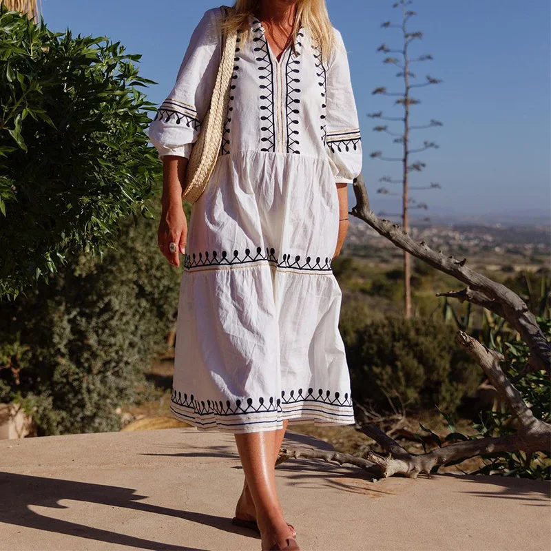 Casual Fashion Half Lantern Sleeve V Neck Y2K Long Boho Vacation Dress Streetwear Outfits Women Summer Loose Bohemian Dress
Casual Fashion Half Lantern Sleeve V Neck Y2K Long Boho Vacation Dress Streetwear Outfits Women Summer Loose Bohemian Dress
