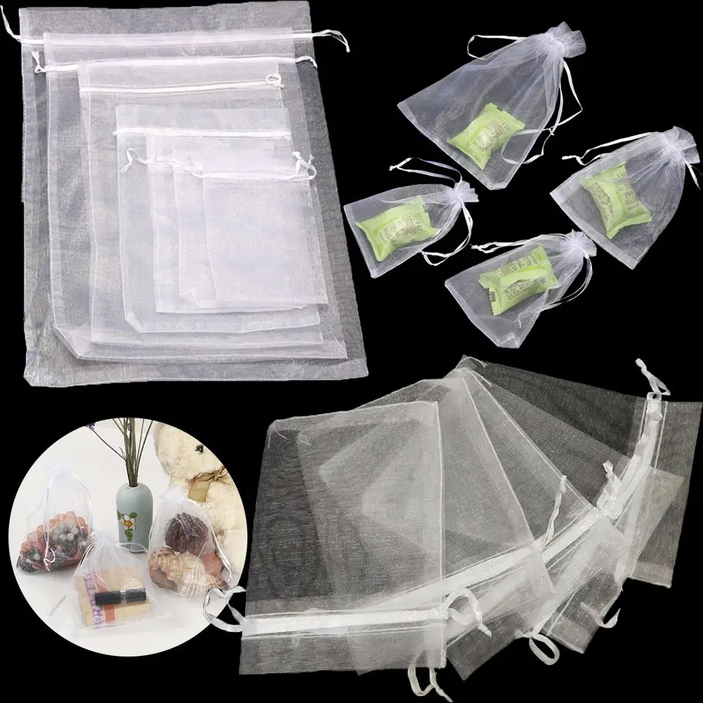 

25/50PCS Drawable Party Supply Wedding Christmas Favor White Pouches Organza Gauze Sachet Gift Bags Drawstring Pocket