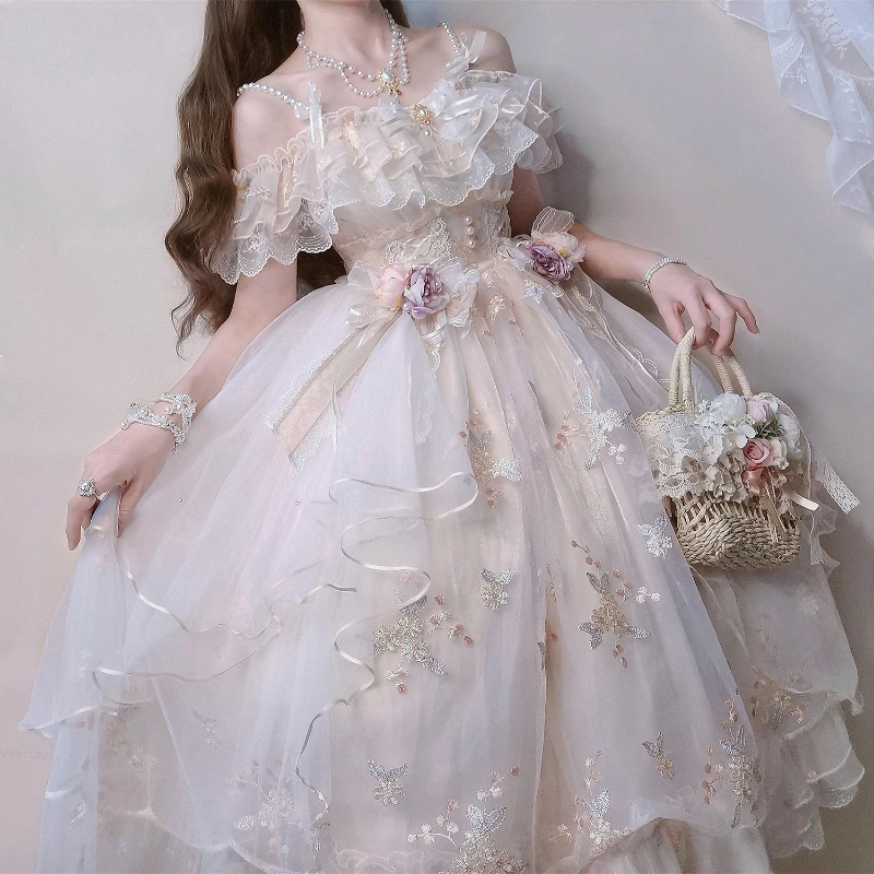 

Victorian Retro Lolita Jsk Dress Japanese Women Sweet Lace Floral Embroidery Princess Wedding Dresses Girls Cute Party Vestidos