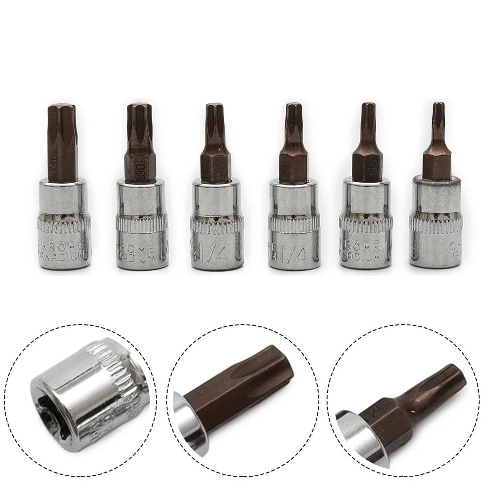 HQ 6pcs Bit Socket Head Hex Torx 1/4inch Shank 6.35mm Drive Factory Home Furnishing Repair Screwdriver T10-T40
HQ 6pcs Bit Socket Head Hex Torx 1/4inch Shank 6.35mm Drive Factory Home Furnishing Repair Screwdriver T10-T40