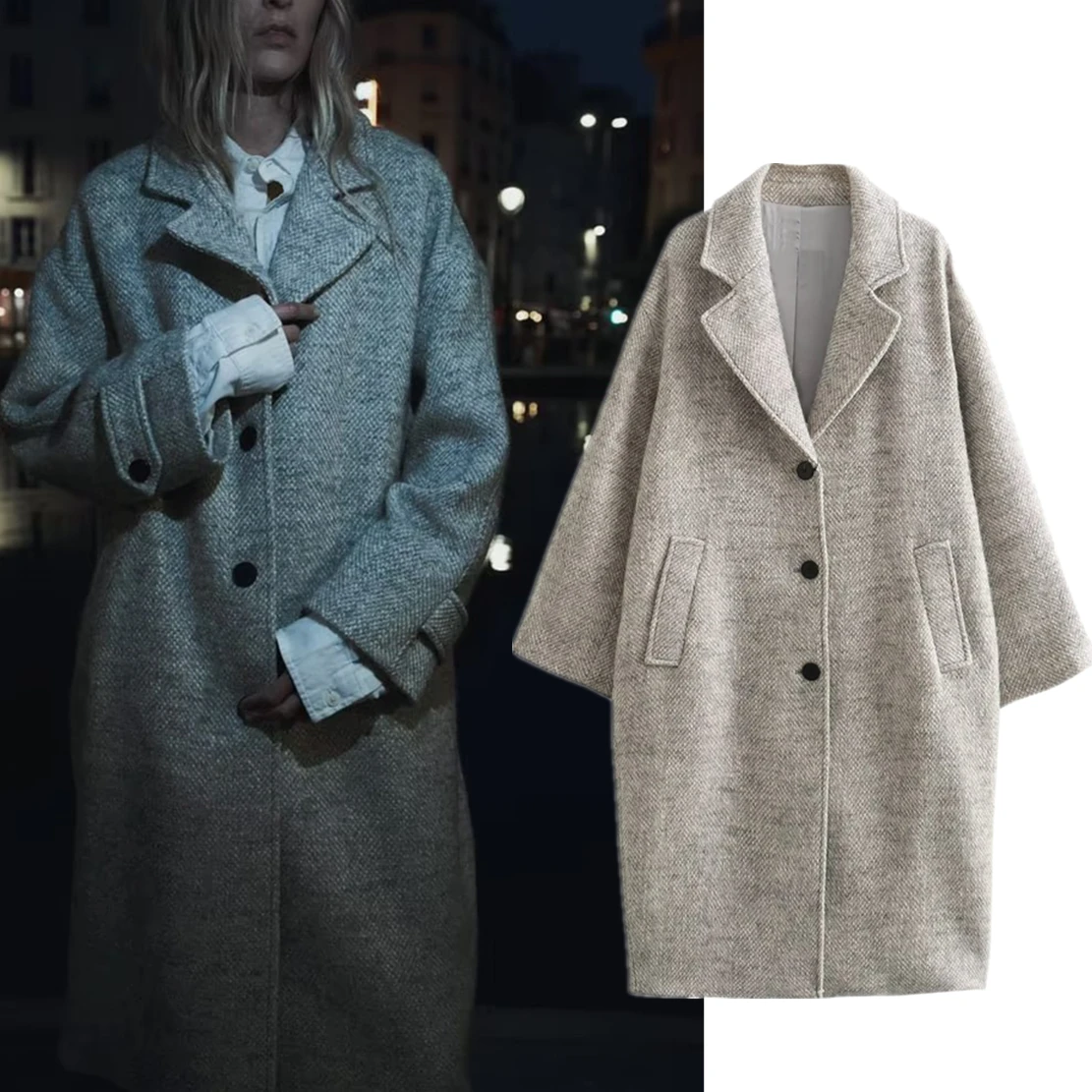 

Elmsk British Fashion Women's Coat Trench Coat Ladies And Winter Coat New Autumn Light Grey Elegant Texture Woolen
