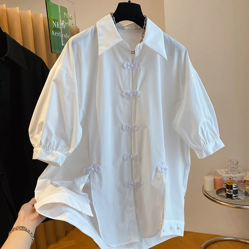 

Spring Summer Niche Design Sense New Chinese Style Shirts Women's 2024 New Short Sleeve Loose Casual Shirt Tops