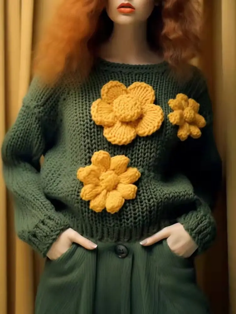 Fashion Green Big Flower Sweater Unique Sweet Small Top Slight Strech Sweater Women Fashion Tops 2023 Women Sueter Mujer
Fashion Green Big Flower Sweater Unique Sweet Small Top Slight Strech Sweater Women Fashion Tops 2023 Women Sueter Mujer