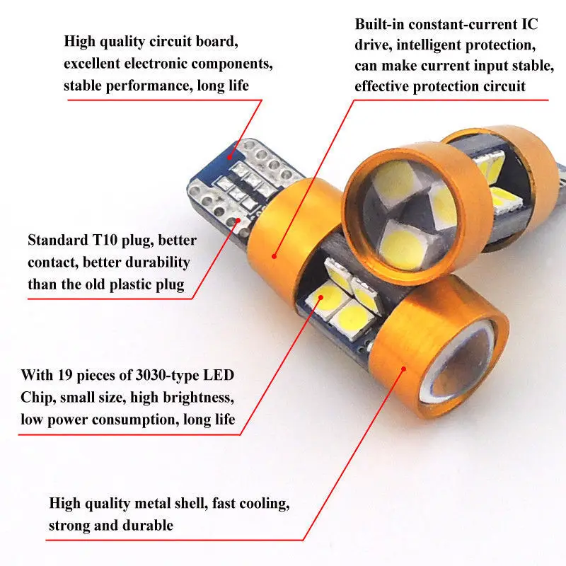 

1 Pair Amber Car Position Parking City Lights T10 168 194 2825 W5W 19SMD LED Bulb 3030-type SMD LED Chips Signal Lights