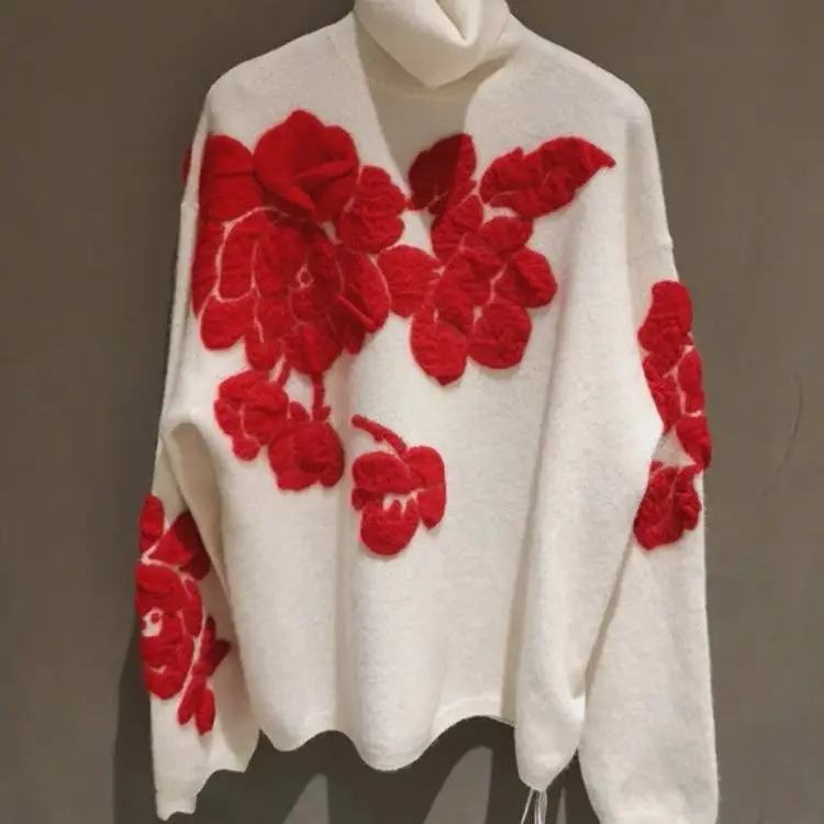 2024 Spring New Temperament High Collar Flower Crochet Aesthetic Sweater Women Laziness Style Sweet Knitted Pullover Y2k Top
2024 Spring New Temperament High Collar Flower Crochet Aesthetic Sweater Women Laziness Style Sweet Knitted Pullover Y2k Top
