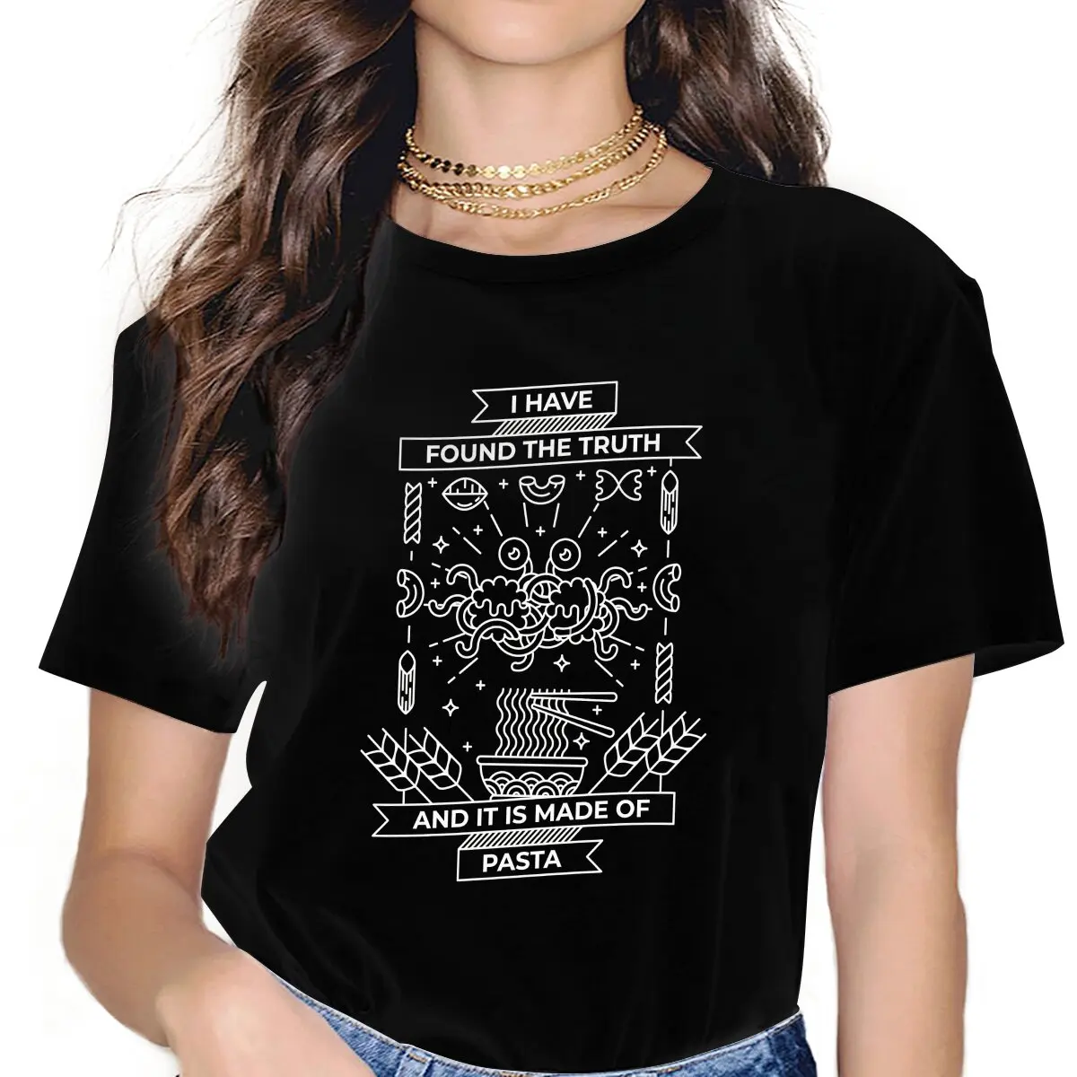 

Flying Spaghetti Monsterism I Have Found The TRUTH Tshirt Graphic Women Tops Vintage Fashion Fibre Harajuku Polyester T Shirt