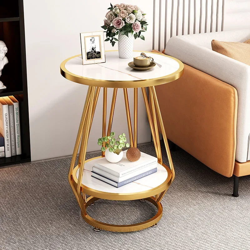 

Modern Round Coffee Tables White Design Metal Luxury Side Table Marble Effect Unique Table Basse De Salon Living Room Furniture