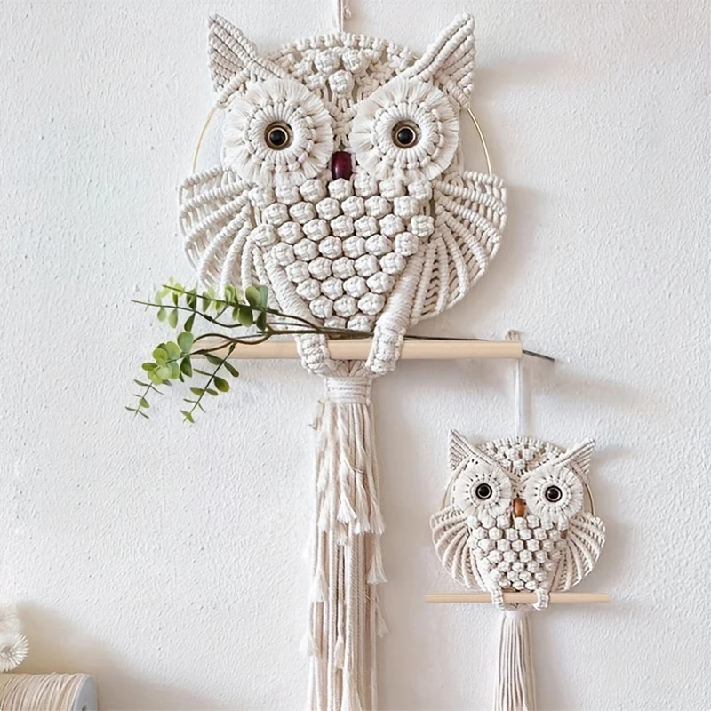 

2Pcs Bohemian Owl Tapestry Hand-woven Tassel Cotton Rope Animal Wall Hanging Nordic Home Hotel Bedroom Ornament Wedding Decor