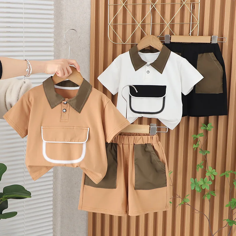 Boys short sleeve suit summer new style casual color combination large pocket lapel short sleeve two-piece cool
Boys short sleeve suit summer new style casual color combination large pocket lapel short sleeve two-piece cool