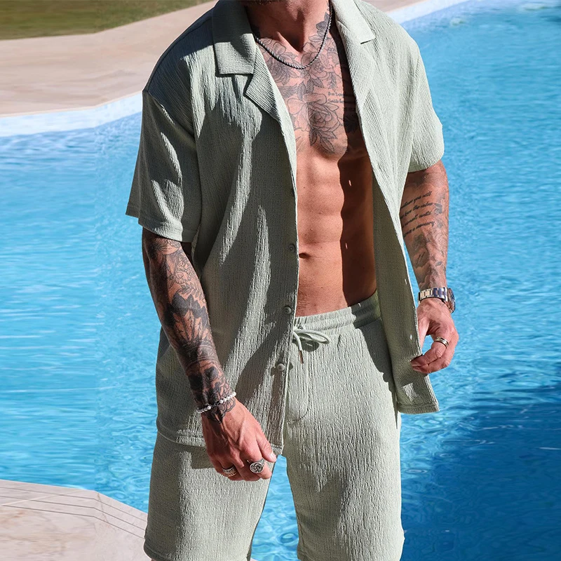 Fashion Summer Men Two Piece Set Lapel Button Cardigan Shirt With Short Beach Suits Casual Loose Solid Streetwear Man Outfits
Fashion Summer Men Two Piece Set Lapel Button Cardigan Shirt With Short Beach Suits Casual Loose Solid Streetwear Man Outfits