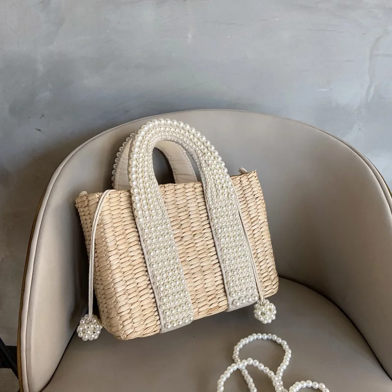 Pearl Beaded Wicker Tote - Luxury Beach Basket 4 S058636e60e984c0f88c819f8b3dcff8e1