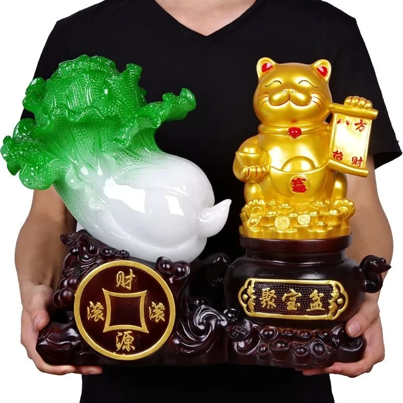 

Fortune Jade Cabbage Golden Toad Decoration Large Poly Treasure Craft Gift Opening Cashiers Table Bar Furnishings Decor