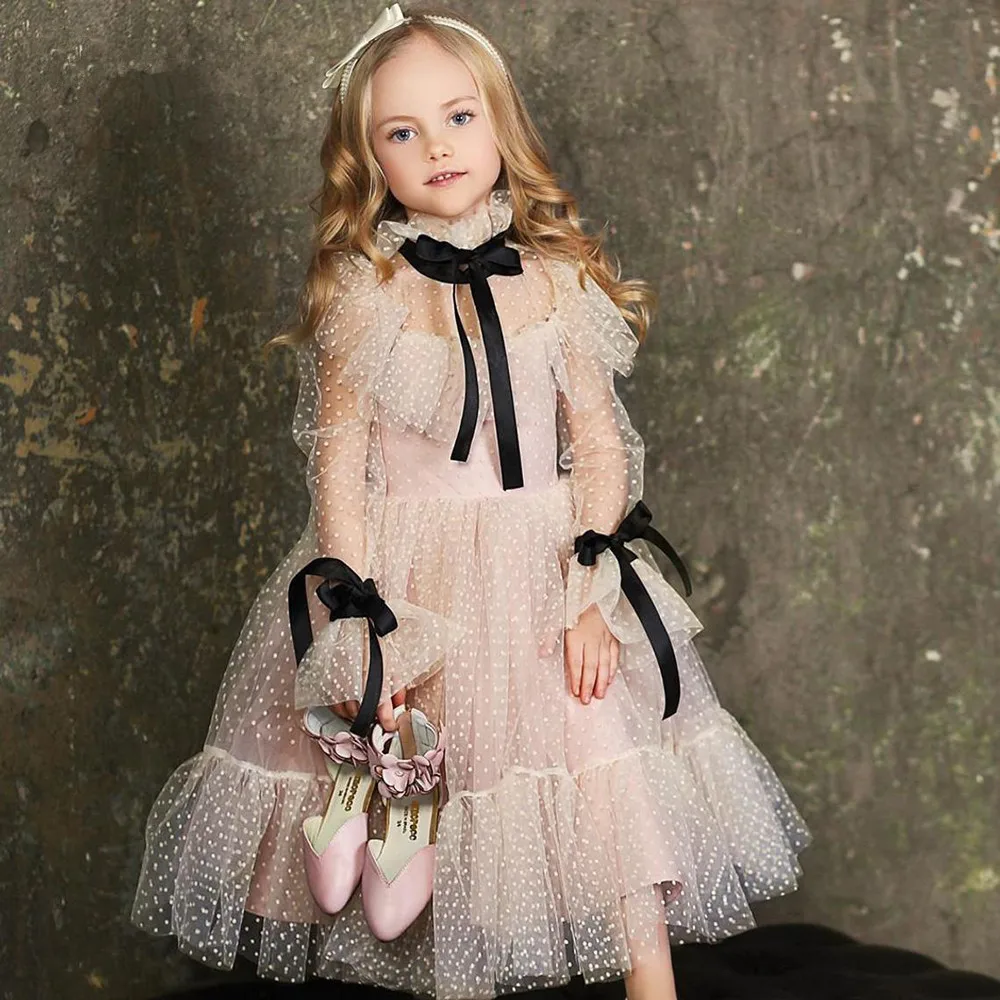 Polka-dot Tulle Flower Girl Dresses Illusion Long Sleeves Girl Wedding Party Dress Ribbons Communion Dress Birthday New Year
Polka-dot Tulle Flower Girl Dresses Illusion Long Sleeves Girl Wedding Party Dress Ribbons Communion Dress Birthday New Year