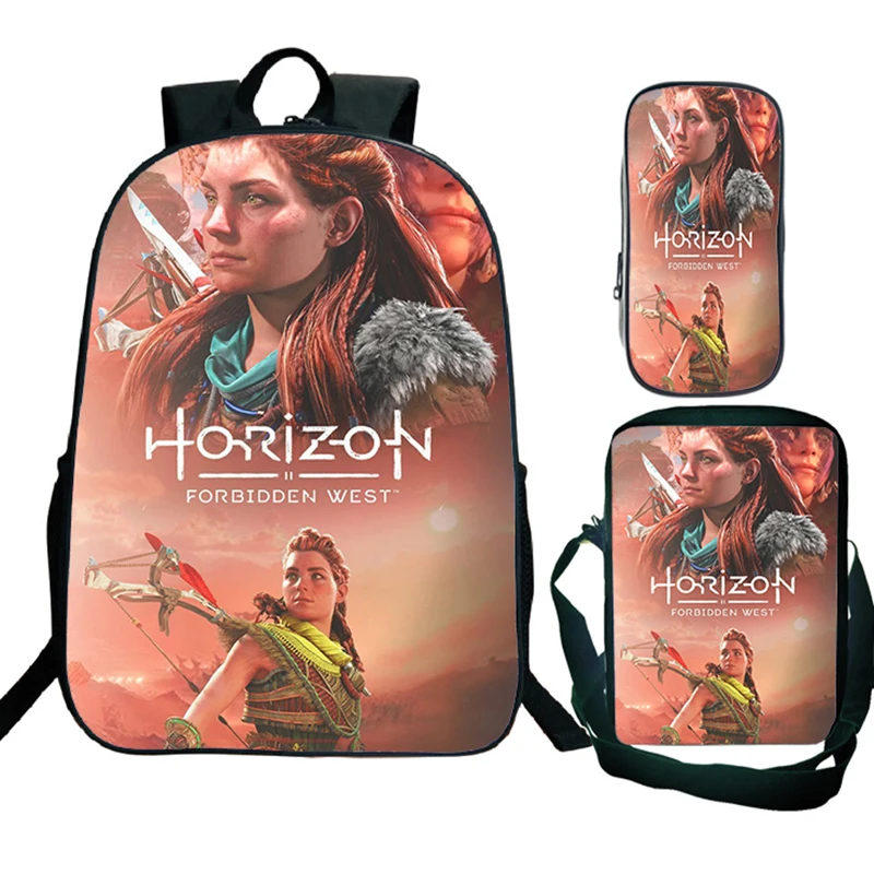 

3pcs Game Horizon Forbidden West Pattern Backpack Shoulder Bags Pencil Bag Hight Quality Schoolbag for Boy Girl Laptop Back Pack